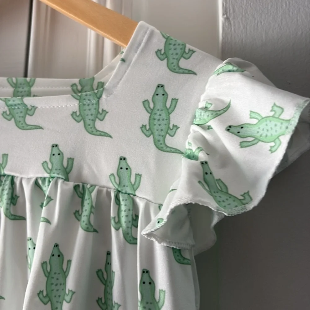 NEW Milk Silk CROCODILE FLUTTER DRESS Puffy Short Sleeves Girls 4 XL/Age8-9 Tall